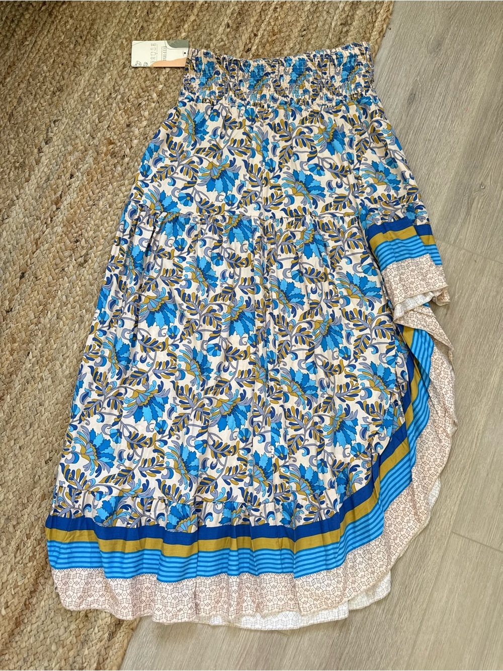 BTFBM Floral Blue Maxi Skirt with Border Trim - Women - Picture 6 of 7